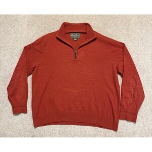 Eddie Bauer 1/4 Zip Sweater XL Pullover Long Sleeve Cotton Cashmere Burnt Orange